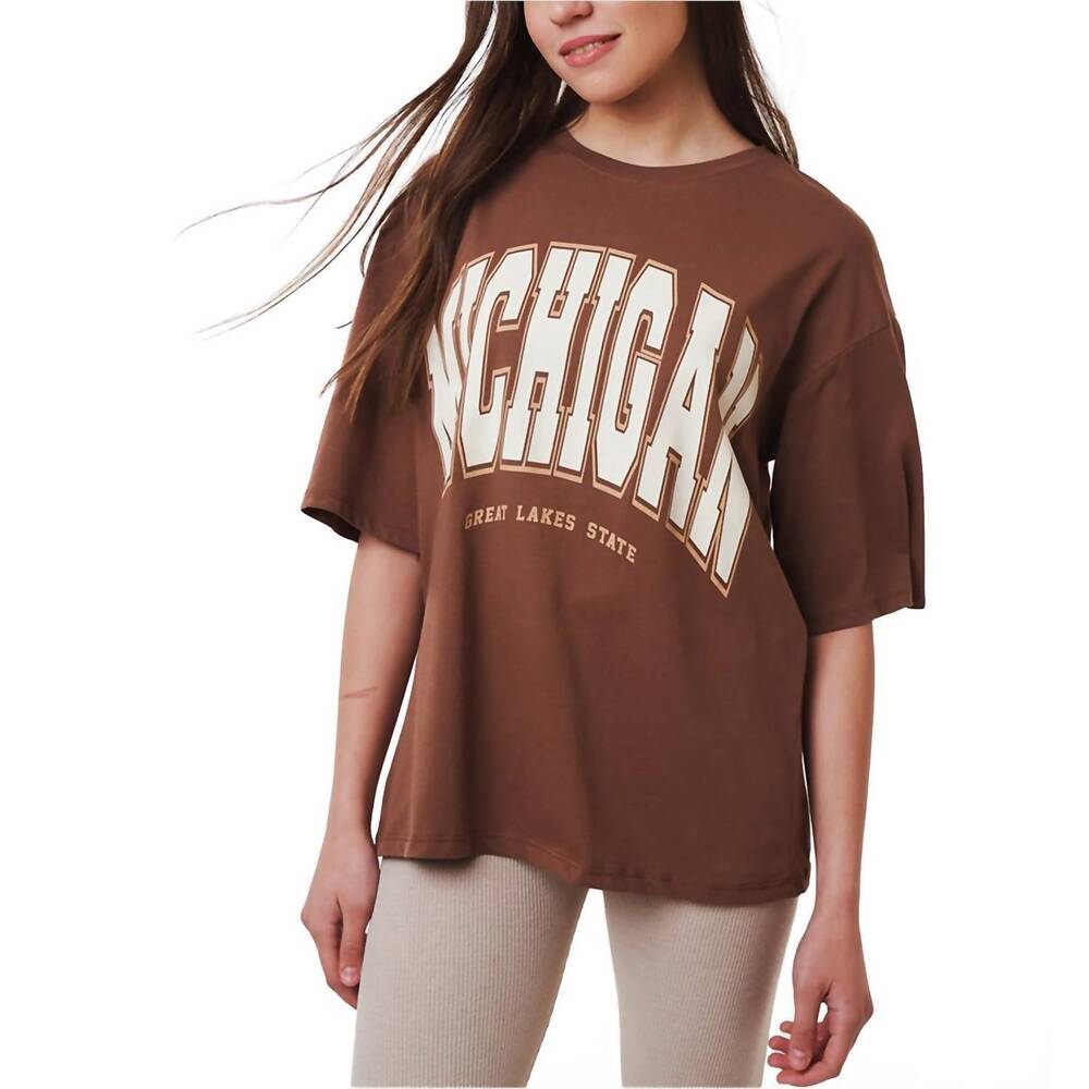NEW AMBAR michigan printed short sleeve t-shirt in brown